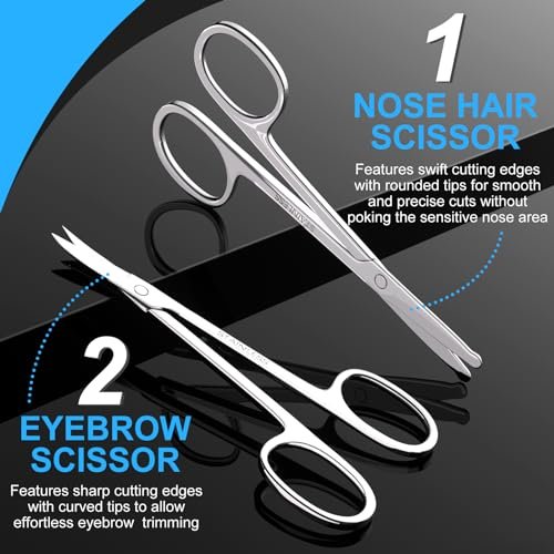 Precision Facial Hair Scissors Set – Curved & Rounded Safety Tip for Beard, Nose, Eyebrow, and Ear Trimming – Stainless Steel, 2-Pack - görsel 14
