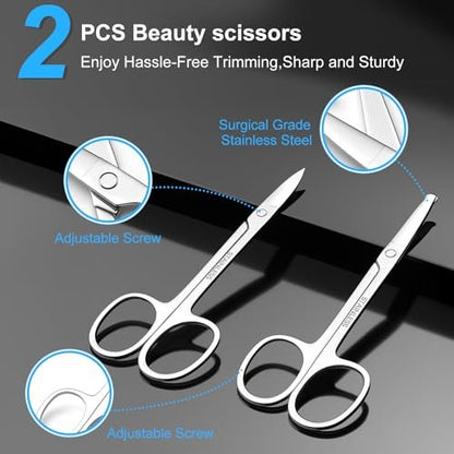 Precision Facial Hair Scissors Set – Curved & Rounded Safety Tip for Beard, Nose, Eyebrow, and Ear Trimming – Stainless Steel, 2-Pack