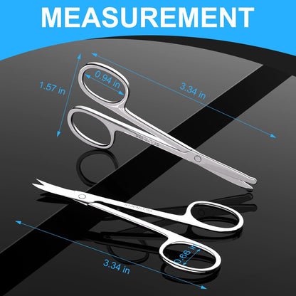 Precision Facial Hair Scissors Set – Curved & Rounded Safety Tip for Beard, Nose, Eyebrow, and Ear Trimming – Stainless Steel, 2-Pack