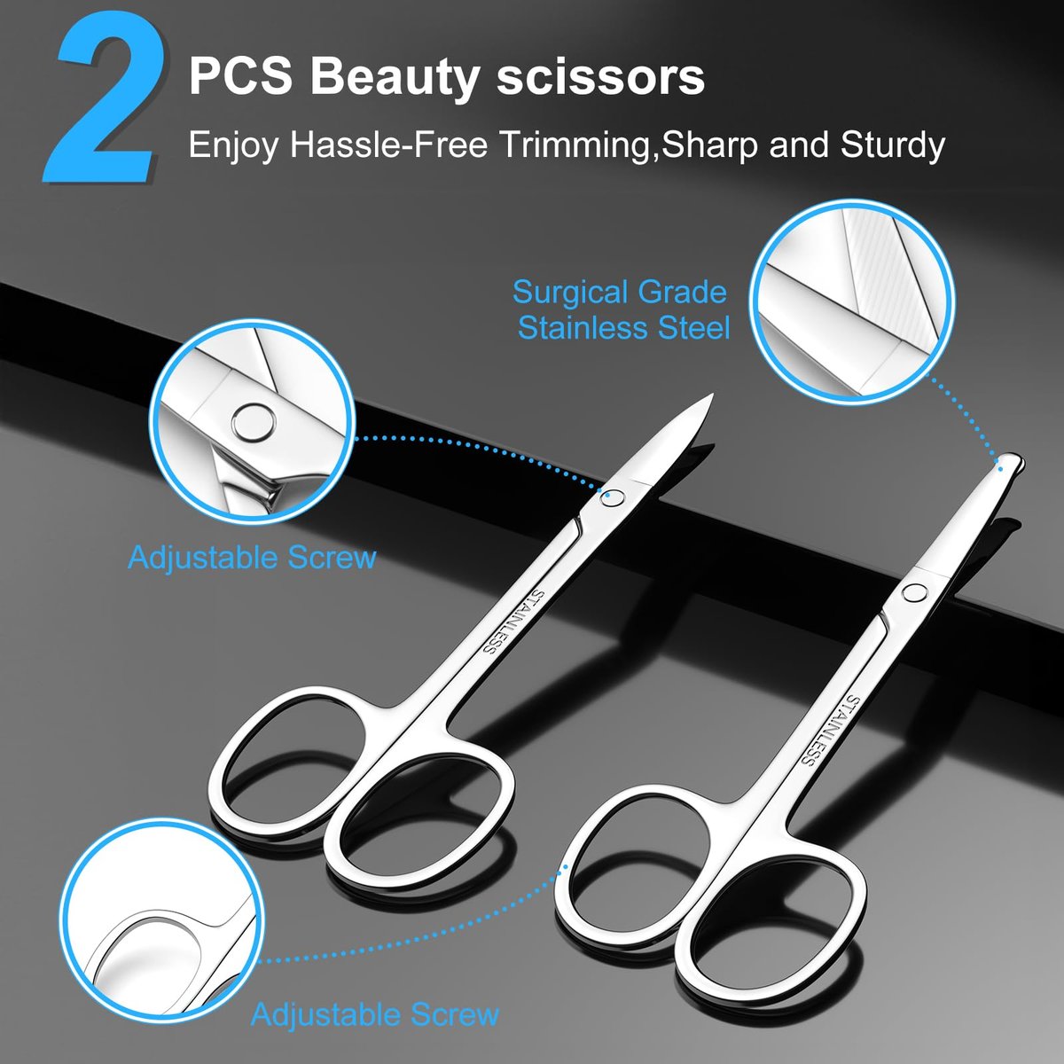 Precision Facial Hair Scissors Set – Curved & Rounded Safety Tip for Beard, Nose, Eyebrow, and Ear Trimming – Stainless Steel, 2-Pack - görsel 11