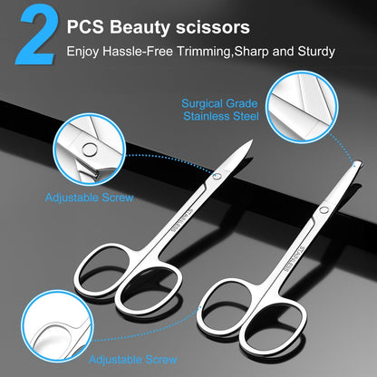 Precision Facial Hair Scissors Set – Curved & Rounded Safety Tip for Beard, Nose, Eyebrow, and Ear Trimming – Stainless Steel, 2-Pack