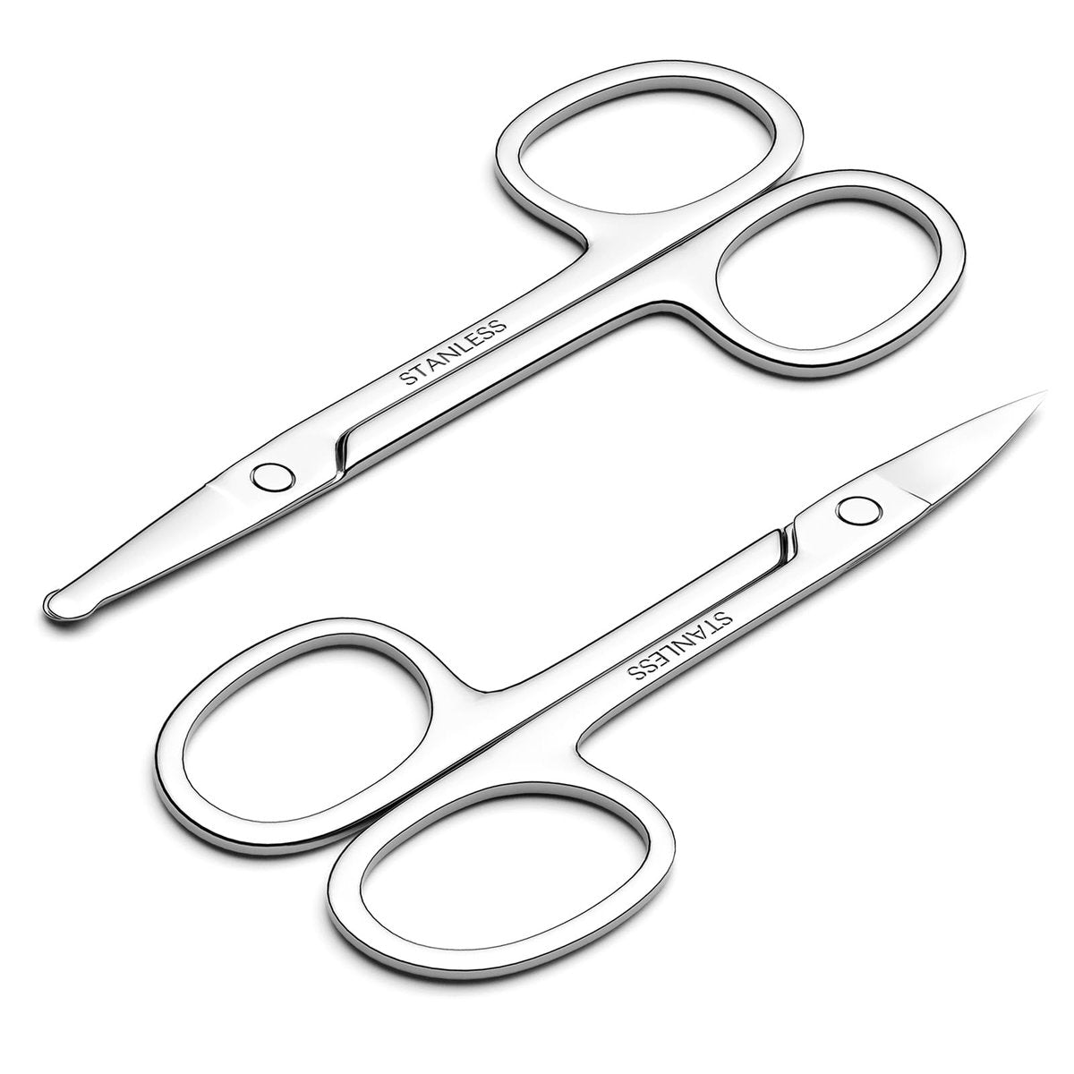Precision Facial Hair Scissors Set – Curved & Rounded Safety Tip for Beard, Nose, Eyebrow, and Ear Trimming – Stainless Steel, 2-Pack - görsel 1