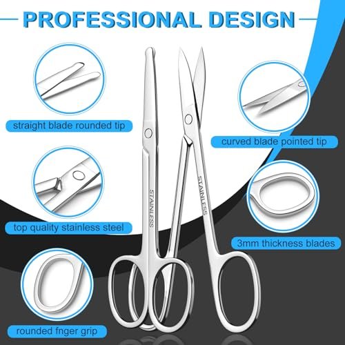 Precision Facial Hair Scissors Set – Curved & Rounded Safety Tip for Beard, Nose, Eyebrow, and Ear Trimming – Stainless Steel, 2-Pack - görsel 6