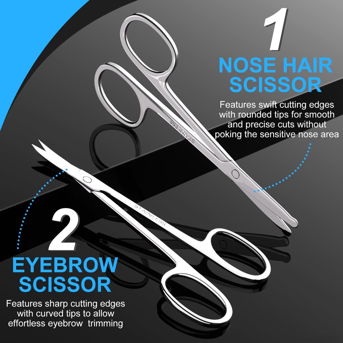 Precision Facial Hair Scissors Set – Curved & Rounded Safety Tip for Beard, Nose, Eyebrow, and Ear Trimming – Stainless Steel, 2-Pack - görsel 13
