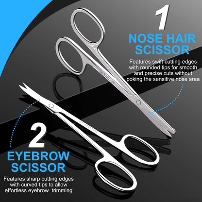 Precision Facial Hair Scissors Set – Curved & Rounded Safety Tip for Beard, Nose, Eyebrow, and Ear Trimming – Stainless Steel, 2-Pack
