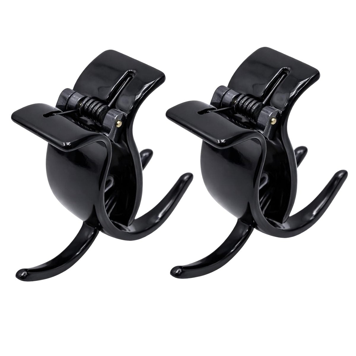 Parcelona French 3 Teeth Black Celluloid Acetate Set of 2 Fish Style Ponytail Holder Strong Grip Jaw Hair Claw Clip Clamps for Women - görsel 1