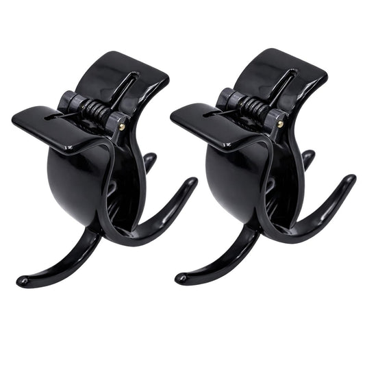 Parcelona French 3 Teeth Black Celluloid Acetate Set of 2 Fish Style Ponytail Holder Strong Grip Jaw Hair Claw Clip Clamps for Women