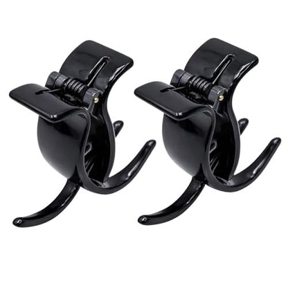 Parcelona French 3 Teeth Black Celluloid Acetate Set of 2 Fish Style Ponytail Holder Strong Grip Jaw Hair Claw Clip Clamps for Women