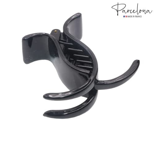 Parcelona French 3 Teeth Black Celluloid Acetate Set of 2 Fish Style Ponytail Holder Strong Grip Jaw Hair Claw Clip Clamps for Women - görsel 8