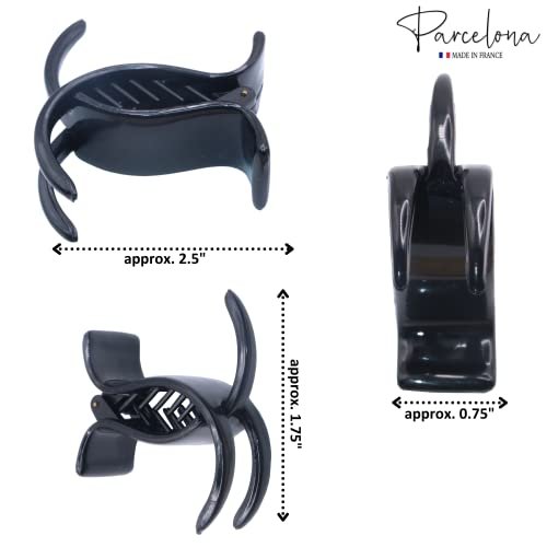 Parcelona French 3 Teeth Black Celluloid Acetate Set of 2 Fish Style Ponytail Holder Strong Grip Jaw Hair Claw Clip Clamps for Women - görsel 12