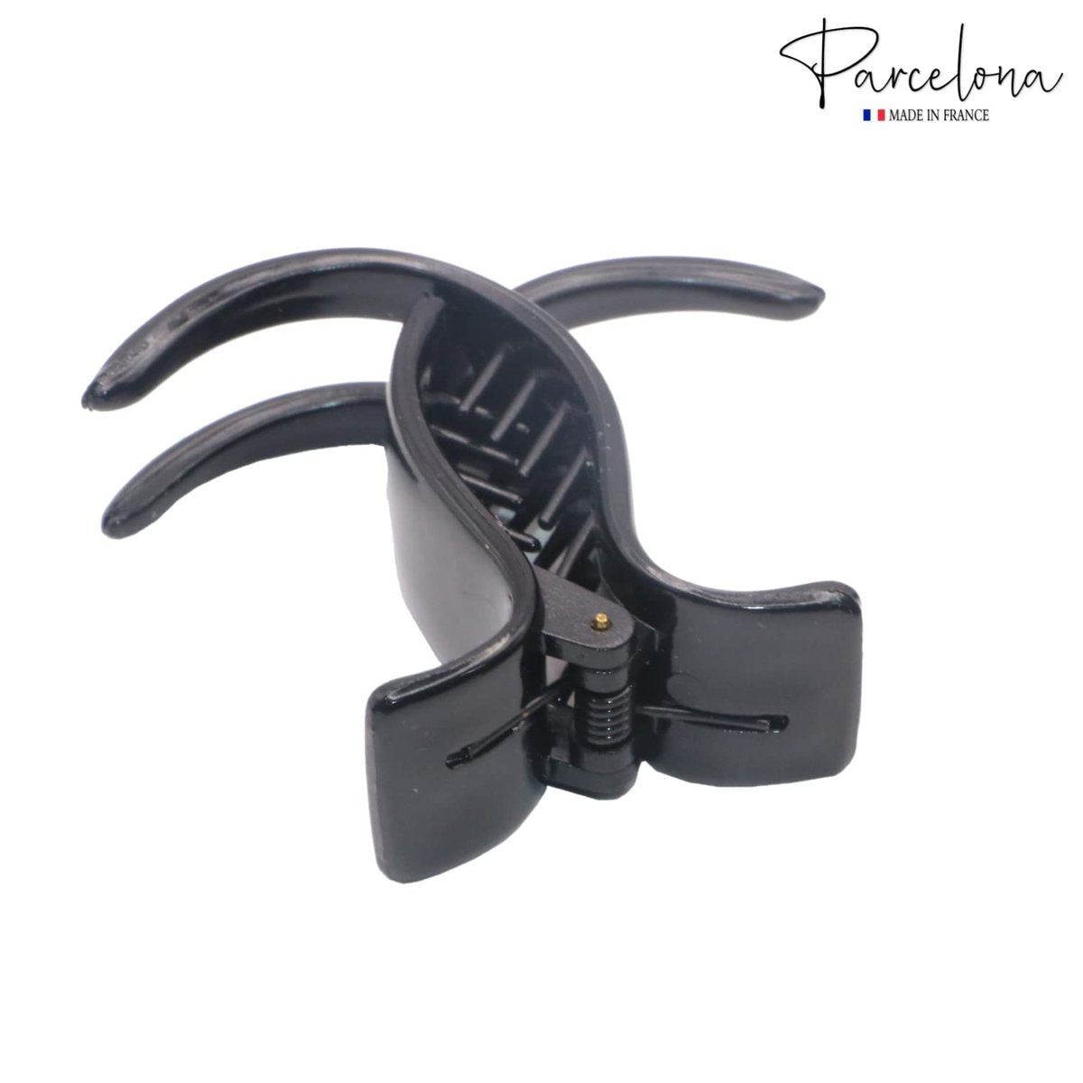 Parcelona French 3 Teeth Black Celluloid Acetate Set of 2 Fish Style Ponytail Holder Strong Grip Jaw Hair Claw Clip Clamps for Women - görsel 9