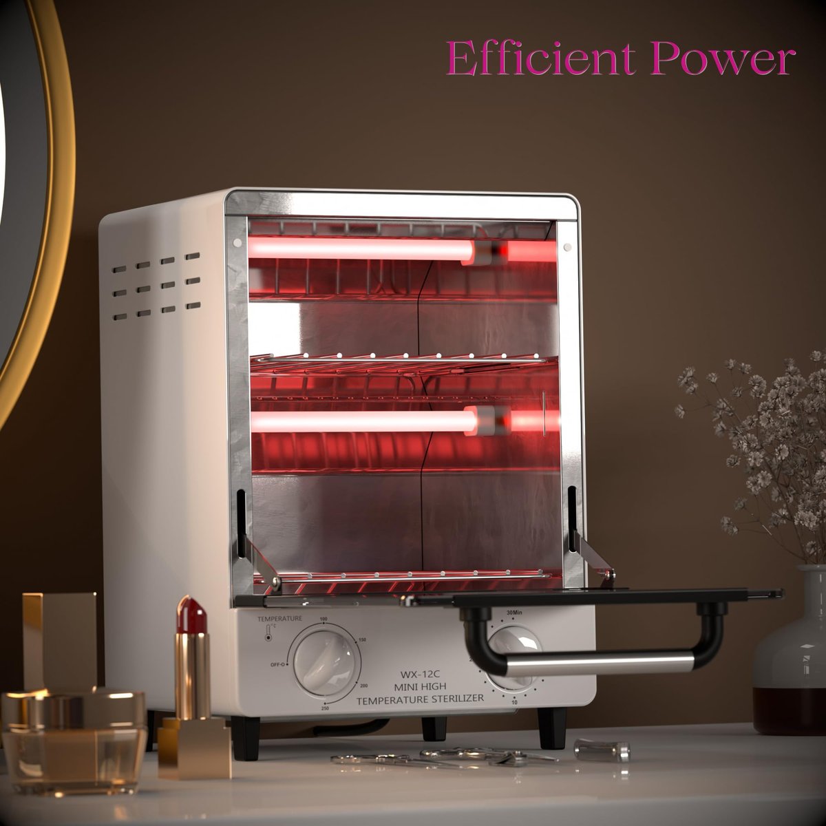 12L Multifunctional High Temperature Sterilizer for Nail Tools - 110V 1000W Stainless Steel with Temp Control, Timer & 2 Trays Avelisse