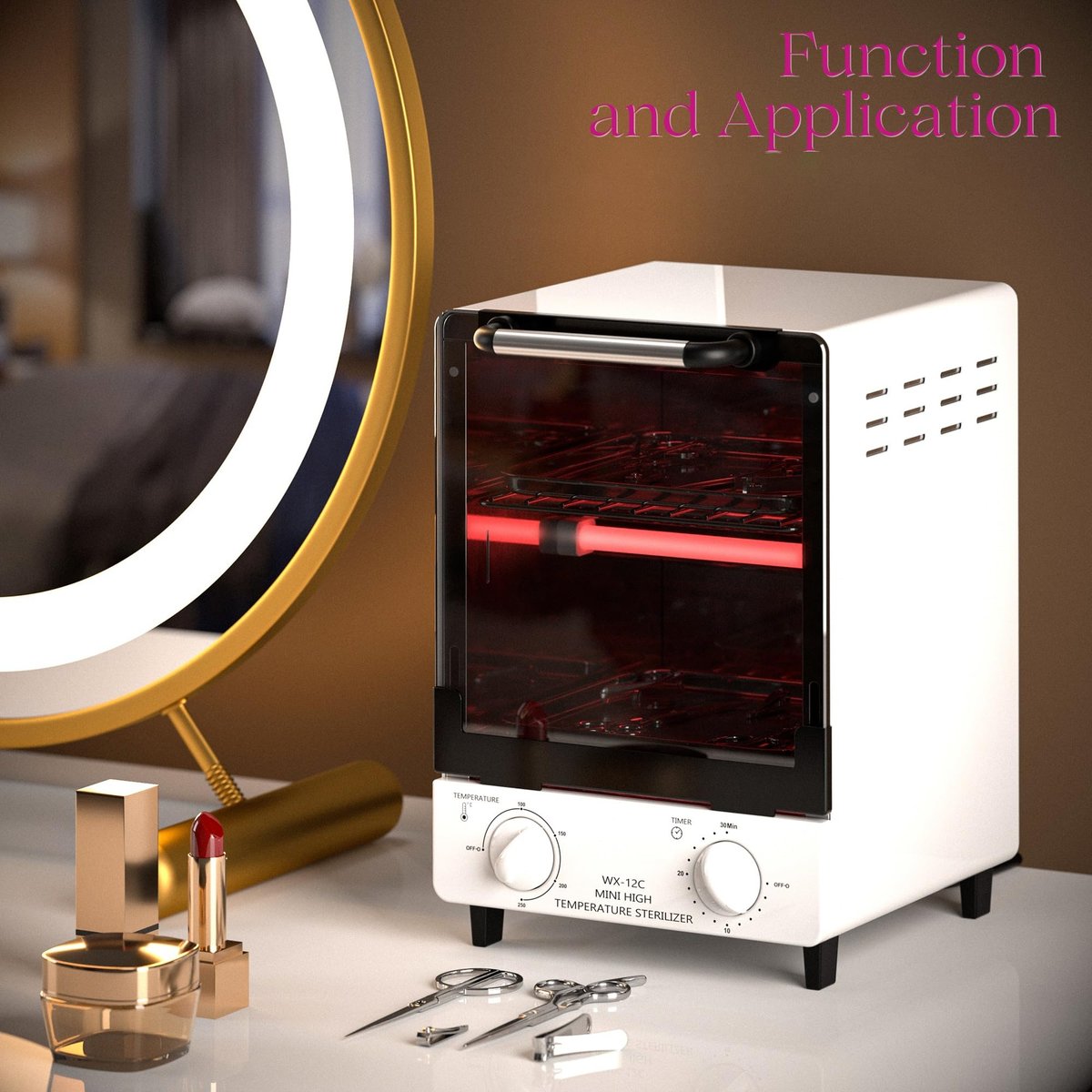 12L Multifunctional High Temperature Sterilizer for Nail Tools - 110V 1000W Stainless Steel with Temp Control, Timer & 2 Trays Avelisse