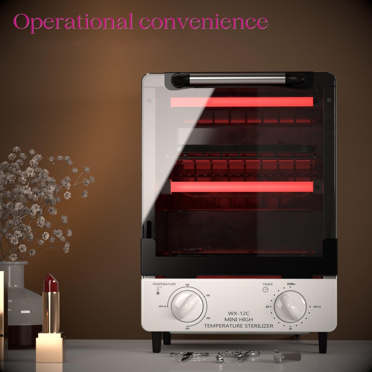 12L Multifunctional High Temperature Sterilizer for Nail Tools - 110V 1000W Stainless Steel with Temp Control, Timer & 2 Trays Avelisse