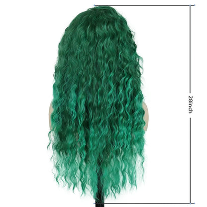 GNIMEGIL 26 Inch Long Curly Wavy Green Wig - Natural Ombre Fluffy Synthetic Hair for Mermaid Cosplay, St. Patrick's Day, Halloween Costumes