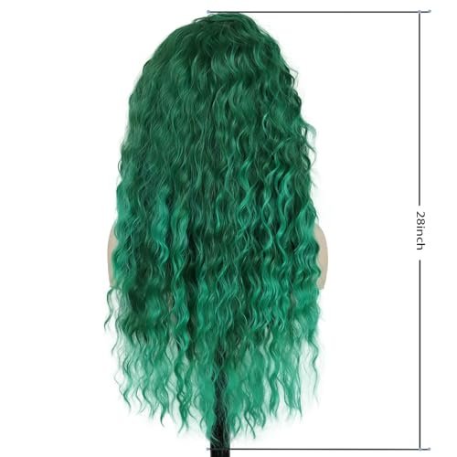 GNIMEGIL 26 Inch Long Curly Wavy Green Wig - Natural Ombre Fluffy Synthetic Hair for Mermaid Cosplay, St. Patrick's Day, Halloween Costumes - görsel 8