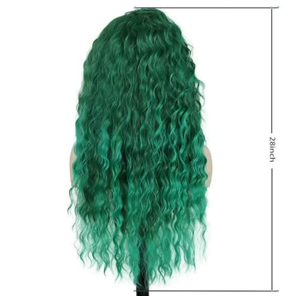 GNIMEGIL 26 Inch Long Curly Wavy Green Wig - Natural Ombre Fluffy Synthetic Hair for Mermaid Cosplay, St. Patrick's Day, Halloween Costumes