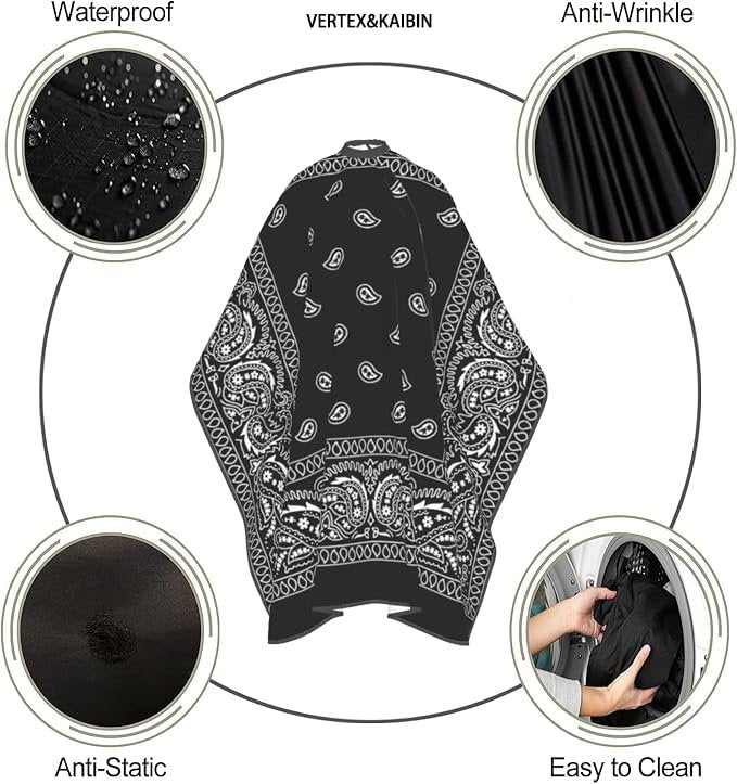 VERTEX&KAIBIN Black Paisley Barber Cape for Men – Professional Hair Cutting Cape, One Size Avelisse
