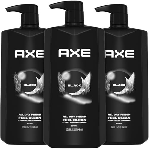 AXE Men's Body Wash Black 3-Pack – 3-in-1 Body, Face & Hair Wash, Frozen Pear and Cedarwood Scent, 33.8 Oz Each Avelisse