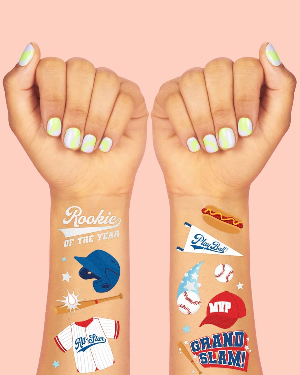xo, Fetti Baseball Temporary Tattoos - 50 Foil Styles | Baseball Birthday Party Favors, Boys & Girls Sports, Baseball Party Supplies, Baseball Baby Shower - görsel 5