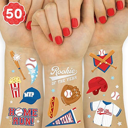 xo, Fetti Baseball Temporary Tattoos - 50 Foil Styles | Baseball Birthday Party Favors, Boys & Girls Sports, Baseball Party Supplies, Baseball Baby Shower