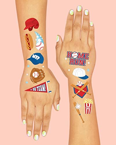 xo, Fetti Baseball Temporary Tattoos - 50 Foil Styles | Baseball Birthday Party Favors, Boys & Girls Sports, Baseball Party Supplies, Baseball Baby Shower