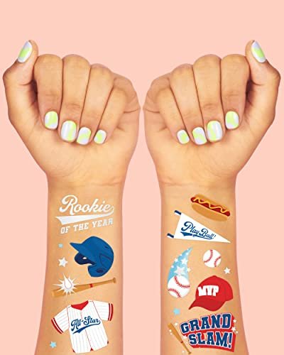 xo, Fetti Baseball Temporary Tattoos - 50 Foil Styles | Baseball Birthday Party Favors, Boys & Girls Sports, Baseball Party Supplies, Baseball Baby Shower