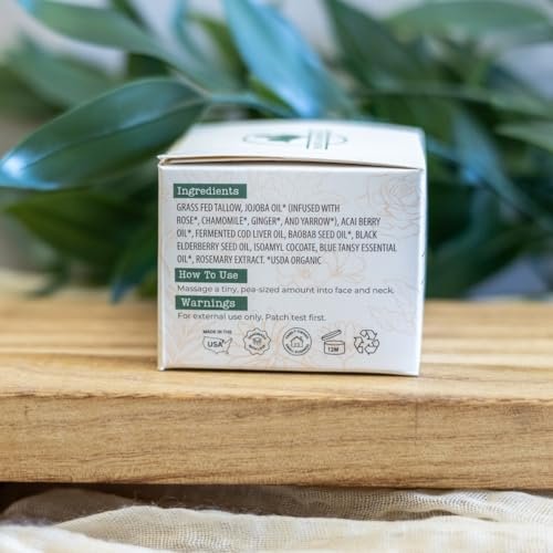 Hearth and Homestead Handmade Wild Bloom Bio-Active Tallow Face Balm with Blue Tansy – Hydrate, Nourish, and Protect Skin – 0.7 oz Avelisse