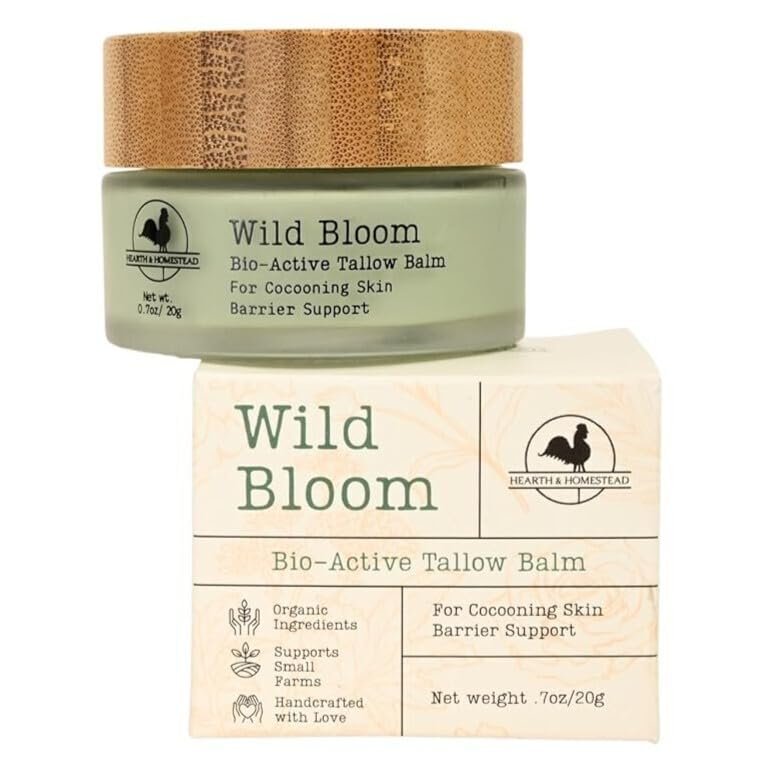 Hearth and Homestead Handmade Wild Bloom Bio-Active Tallow Face Balm with Blue Tansy – Hydrate, Nourish, and Protect Skin – 0.7 oz Avelisse