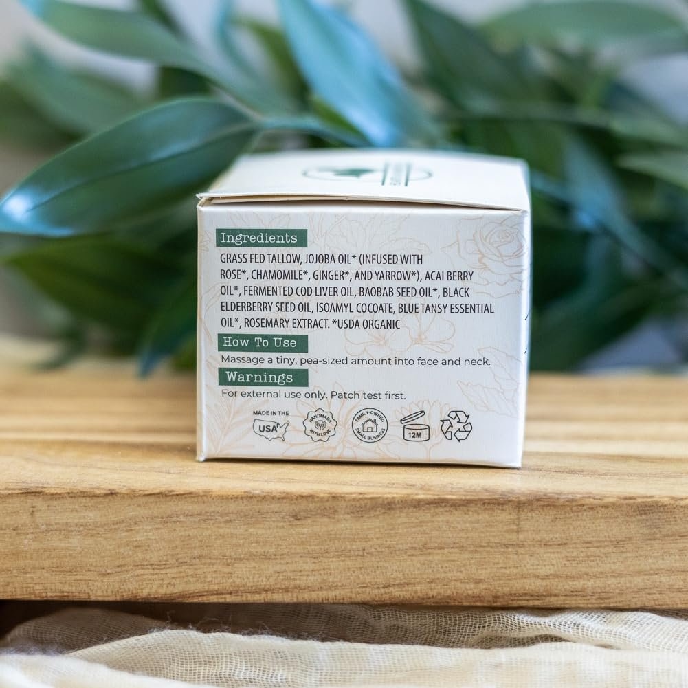 Hearth and Homestead Handmade Wild Bloom Bio-Active Tallow Face Balm with Blue Tansy – Hydrate, Nourish, and Protect Skin – 0.7 oz Avelisse