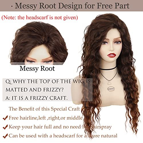 GNIMEGIL Natural Brown Loose Wave Long Curly Wig for Women – Heat Resistant Synthetic Hair, Ombre Medium Brown - görsel 12