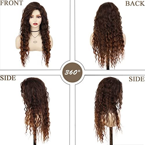 GNIMEGIL Natural Brown Loose Wave Long Curly Wig for Women – Heat Resistant Synthetic Hair, Ombre Medium Brown - görsel 8