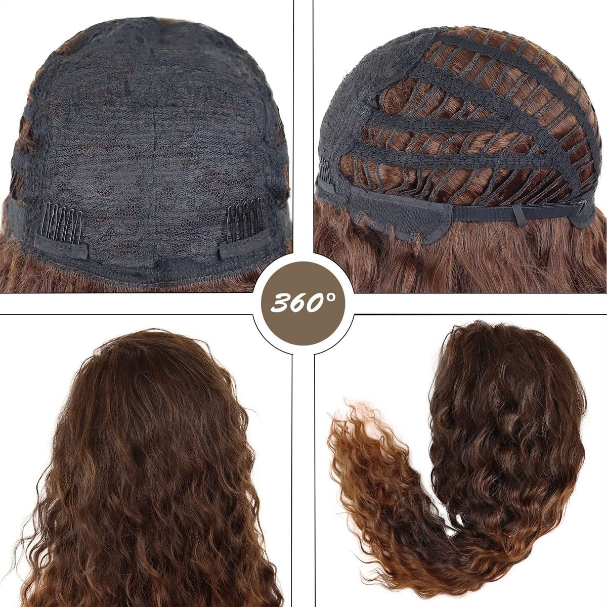 GNIMEGIL Natural Brown Loose Wave Long Curly Wig for Women – Heat Resistant Synthetic Hair, Ombre Medium Brown - görsel 9