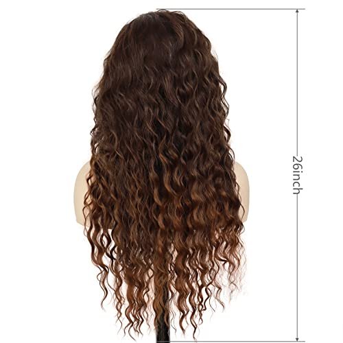 GNIMEGIL Natural Brown Loose Wave Long Curly Wig for Women – Heat Resistant Synthetic Hair, Ombre Medium Brown - görsel 4