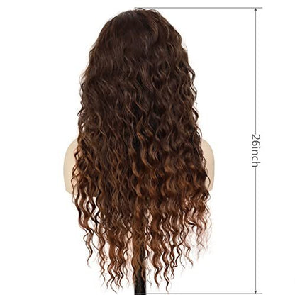 GNIMEGIL Natural Brown Loose Wave Long Curly Wig for Women – Heat Resistant Synthetic Hair, Ombre Medium Brown