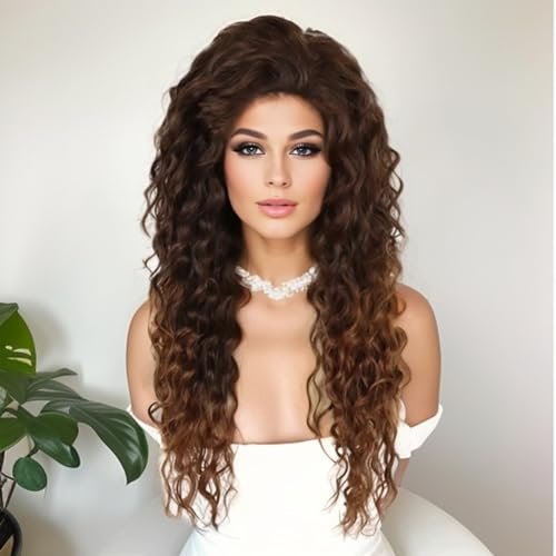 GNIMEGIL Natural Brown Loose Wave Long Curly Wig for Women – Heat Resistant Synthetic Hair, Ombre Medium Brown - görsel 6