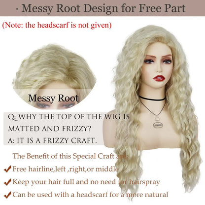 GNIMEGIL Womens Long Blonde Curly Wigs Wavy Fluffy Wig Soft Natural Looking Synthetic Hair Wig Thick Body Wave Hair for Daily Party Cosplay Halloween Costume (Lightest Blonde) Avelisse