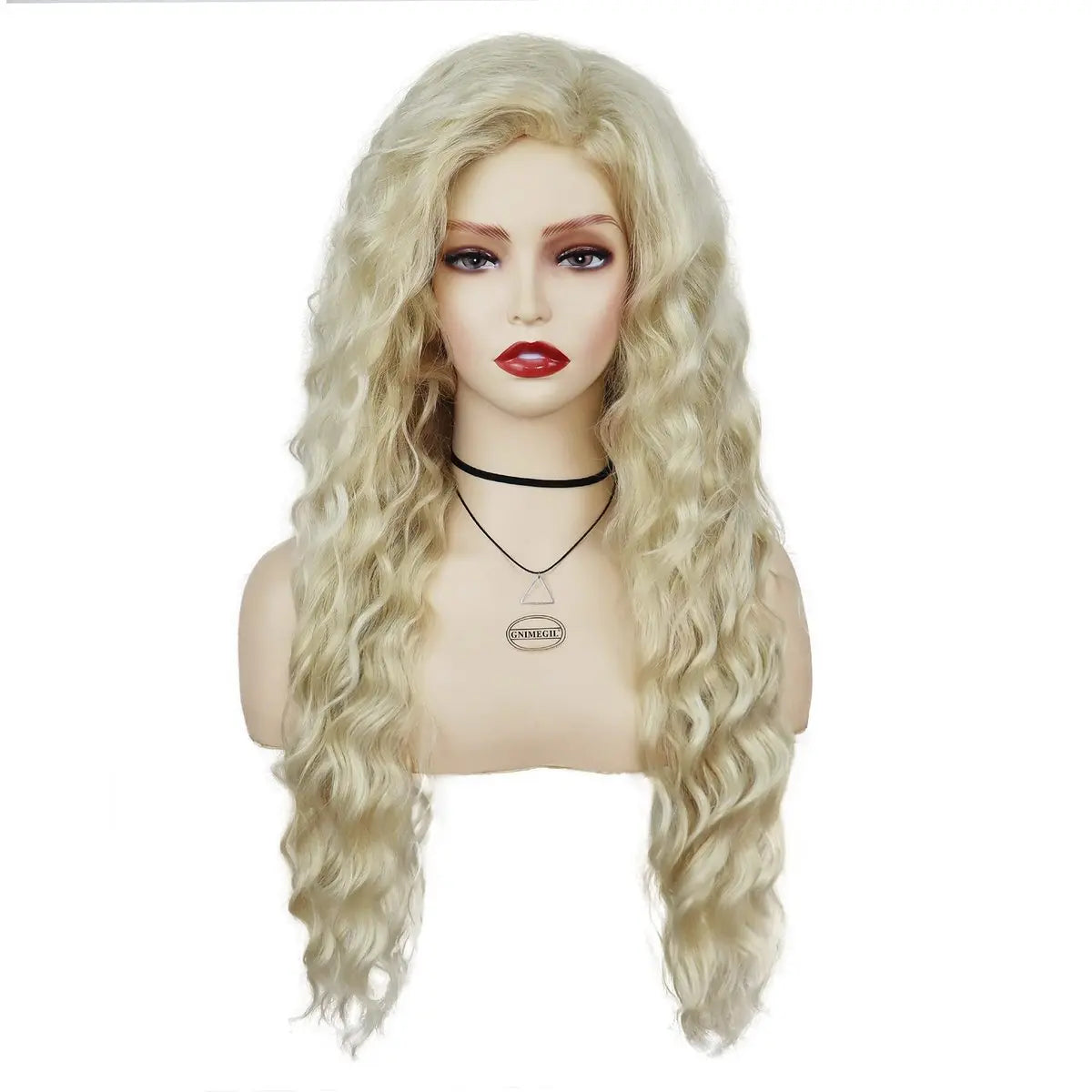 GNIMEGIL Womens Long Blonde Curly Wigs Wavy Fluffy Wig Soft Natural Looking Synthetic Hair Wig Thick Body Wave Hair for Daily Party Cosplay Halloween Costume (Lightest Blonde) Avelisse