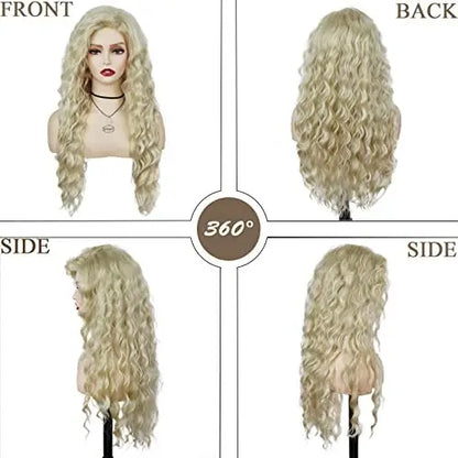 GNIMEGIL Womens Long Blonde Curly Wigs Wavy Fluffy Wig Soft Natural Looking Synthetic Hair Wig Thick Body Wave Hair for Daily Party Cosplay Halloween Costume (Lightest Blonde) Avelisse
