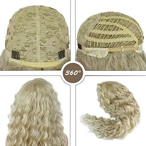 GNIMEGIL Womens Long Blonde Curly Wigs Wavy Fluffy Wig Soft Natural Looking Synthetic Hair Wig Thick Body Wave Hair for Daily Party Cosplay Halloween Costume (Lightest Blonde) Avelisse