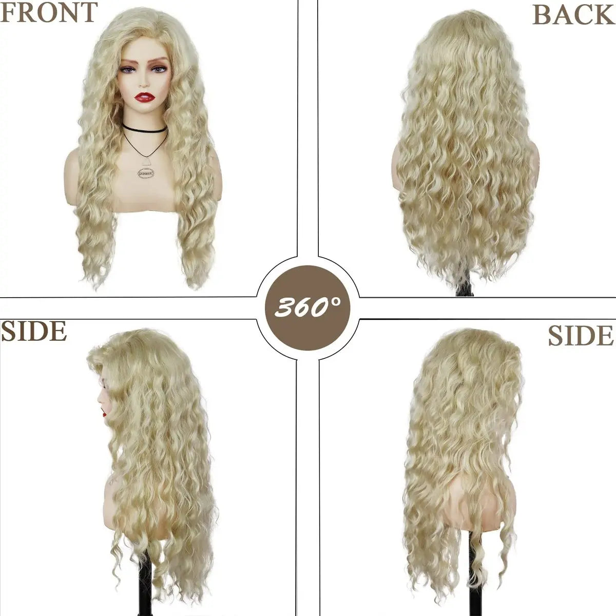 GNIMEGIL Womens Long Blonde Curly Wigs Wavy Fluffy Wig Soft Natural Looking Synthetic Hair Wig Thick Body Wave Hair for Daily Party Cosplay Halloween Costume (Lightest Blonde) Avelisse