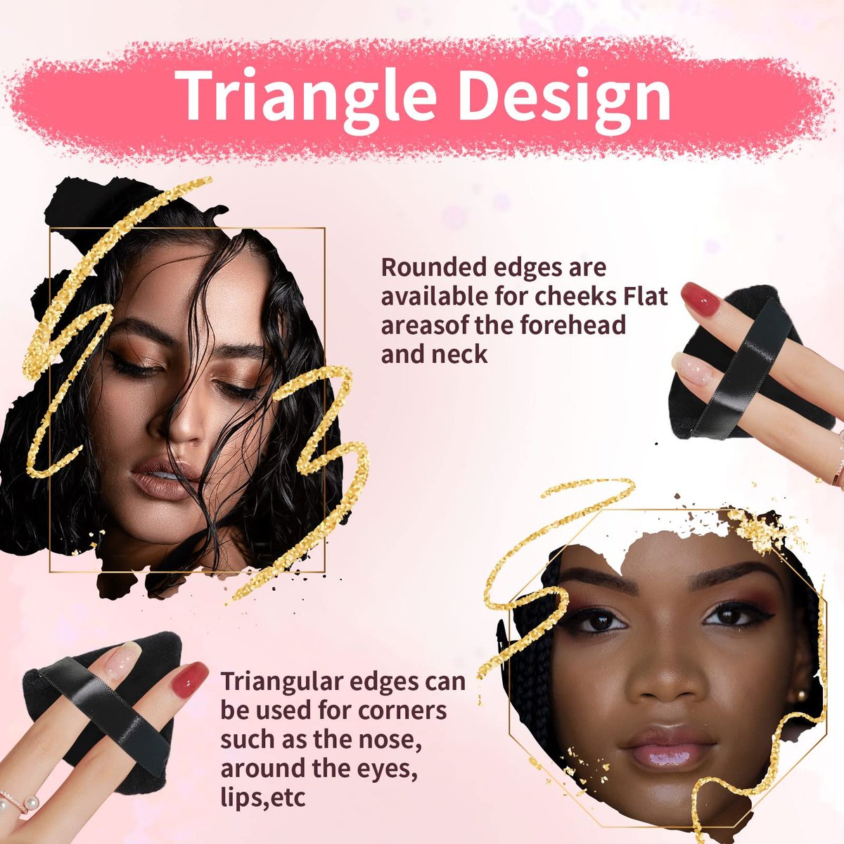 WEBBYBEAR 150 Pcs Black Triangle Velour Powder Puffs - Soft Face Makeup Sponges for Loose, Mineral & Body Powder, Wet & Dry Application Avelisse