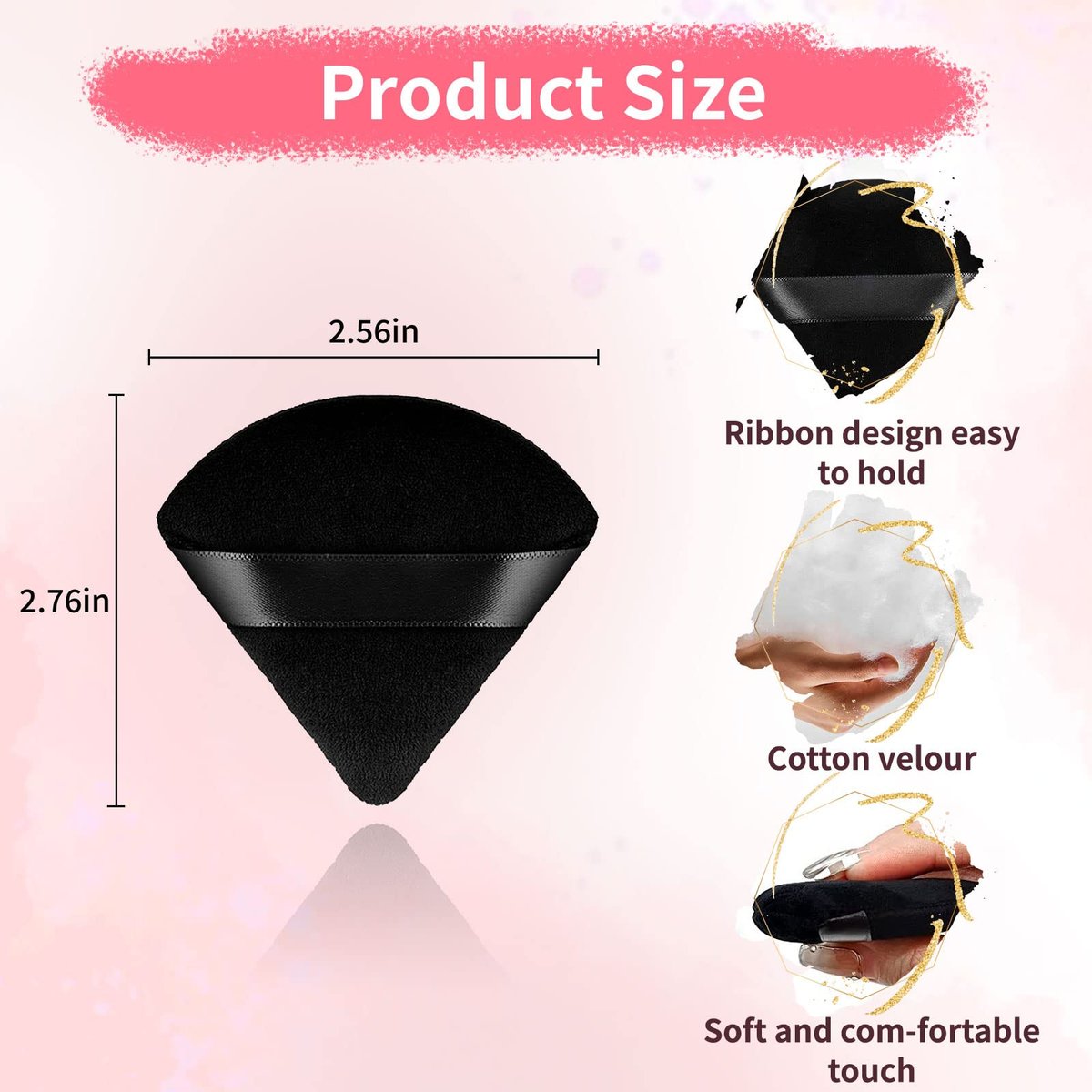 WEBBYBEAR 150 Pcs Black Triangle Velour Powder Puffs - Soft Face Makeup Sponges for Loose, Mineral & Body Powder, Wet & Dry Application Avelisse