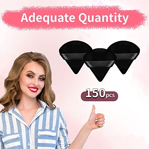 WEBBYBEAR 150 Pcs Black Triangle Velour Powder Puffs - Soft Face Makeup Sponges for Loose, Mineral & Body Powder, Wet & Dry Application Avelisse