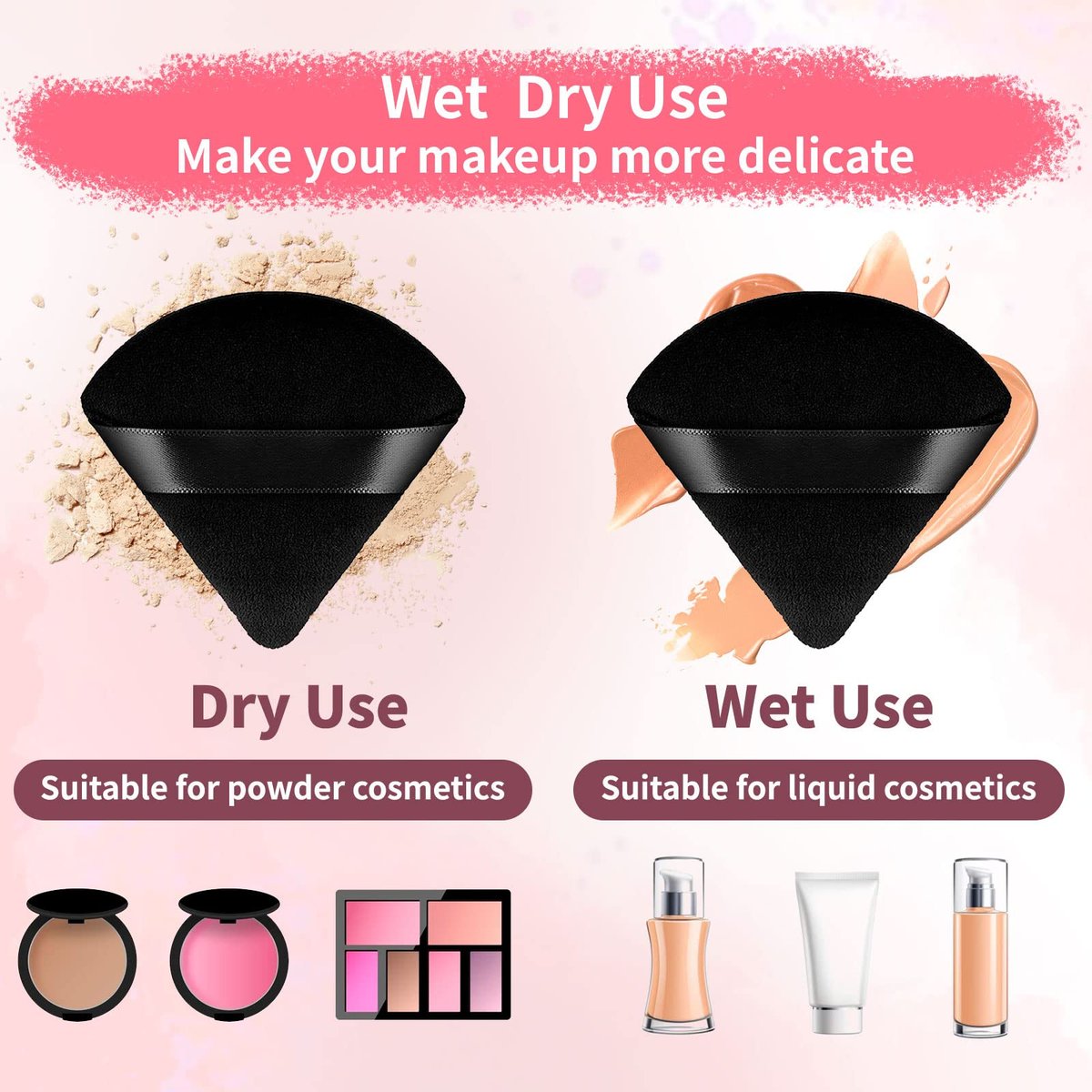 WEBBYBEAR 150 Pcs Black Triangle Velour Powder Puffs - Soft Face Makeup Sponges for Loose, Mineral & Body Powder, Wet & Dry Application Avelisse