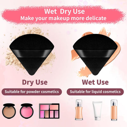 WEBBYBEAR 150 Pcs Black Triangle Velour Powder Puffs - Soft Face Makeup Sponges for Loose, Mineral & Body Powder, Wet & Dry Application Avelisse