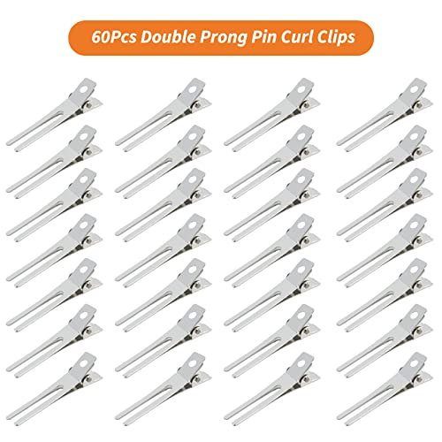 60-Pack Double Prong Pin Curl Clips - Gingbiss 1.8" Duck Billed Alligator Hair Clips for Styling Sectioning with Storage Box - Silver Metal Salon Barber DIY - görsel 4