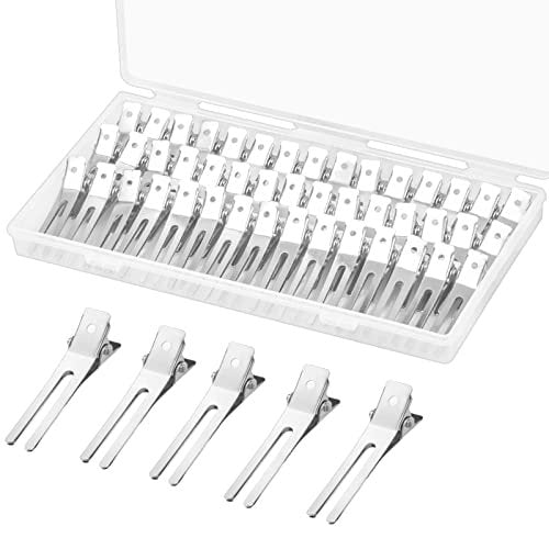 60-Pack Double Prong Pin Curl Clips - Gingbiss 1.8" Duck Billed Alligator Hair Clips for Styling Sectioning with Storage Box - Silver Metal Salon Barber DIY - görsel 2