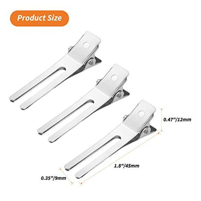 60-Pack Double Prong Pin Curl Clips - Gingbiss 1.8" Duck Billed Alligator Hair Clips for Styling Sectioning with Storage Box - Silver Metal Salon Barber DIY