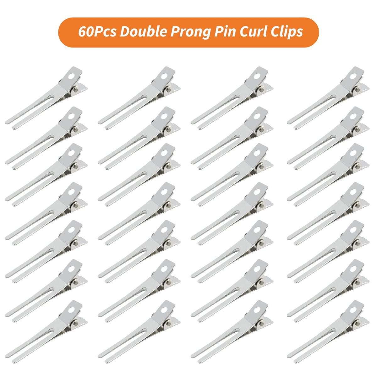 60-Pack Double Prong Pin Curl Clips - Gingbiss 1.8" Duck Billed Alligator Hair Clips for Styling Sectioning with Storage Box - Silver Metal Salon Barber DIY - görsel 3